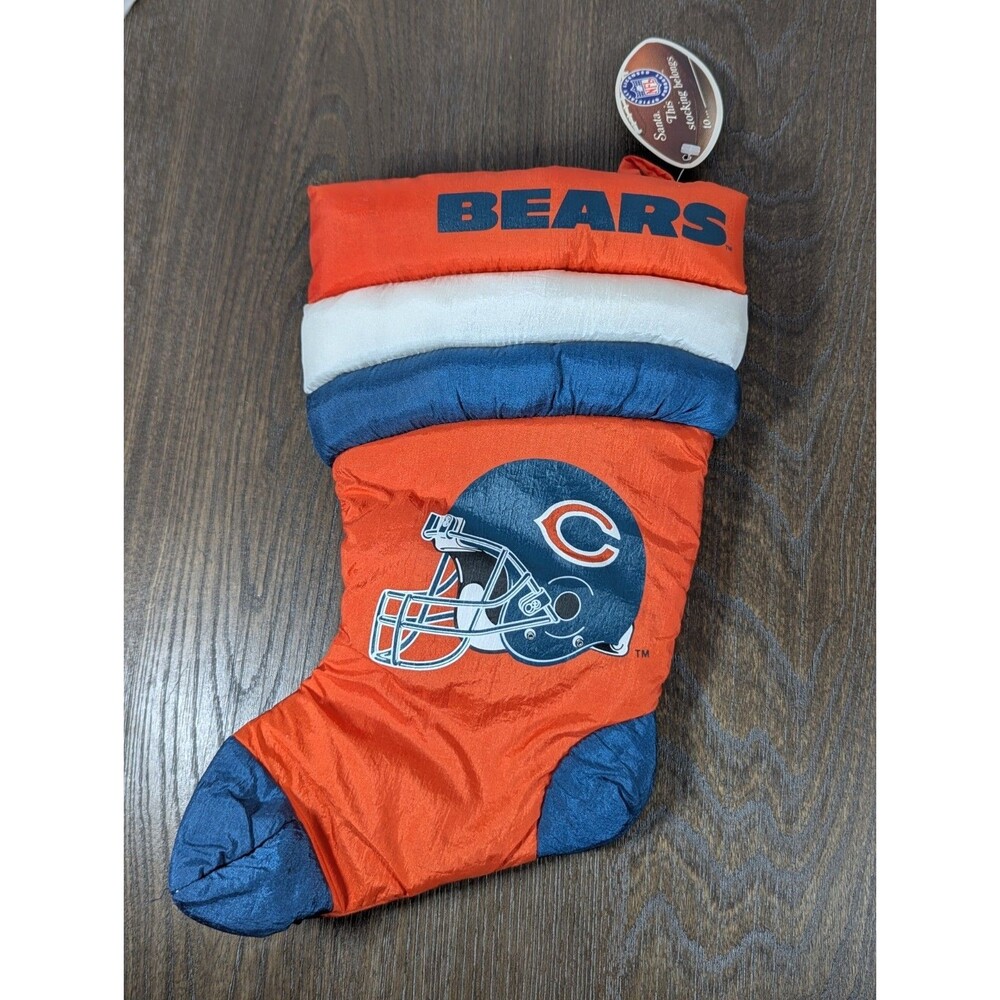 VTG NFL Chicago Bears Christmas Stocking Puffy Plush 1992 Orange Blue Football